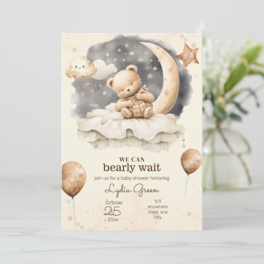 Be-editbare teddybeer baby shower Geslacht neutraa Kaart (Staand voorkant)