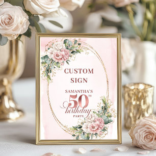 Be-editbare Tijdloze Blush Bloemstuk 50 Verjaardag Poster