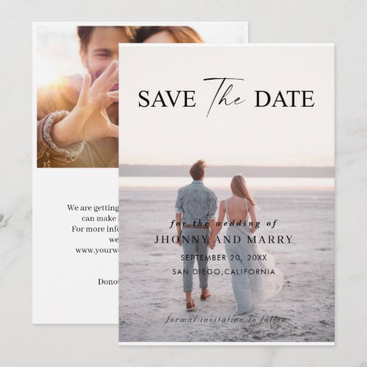 Be-editbare Trouwkaart Save the Date – Modern Mini Kaart (Voorkant / Achterkant)