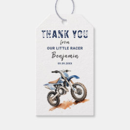 Be-editbare verjaardag blauwe dirt bike cadeaulabel