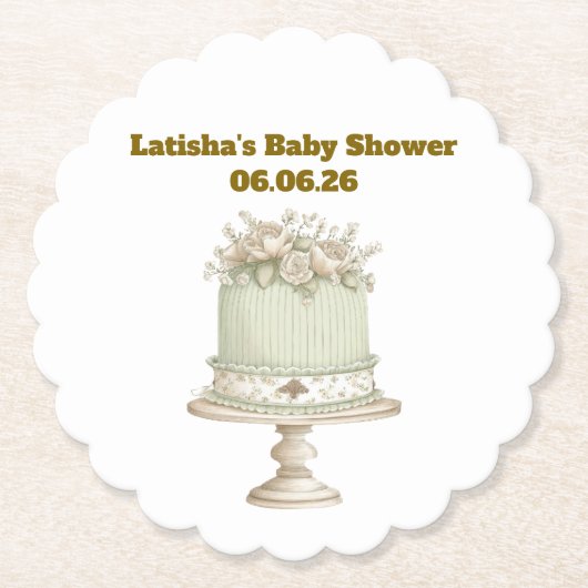 Be-editbare Vintage Neutrale Baby Shower Kartonnen Onderzetters (Voorkant)