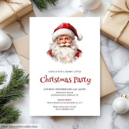 Be-editbare Waterverf Kerstman Kerst Dinner Kaart