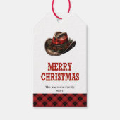 Be-editbare westerse kersttag met cowboyhoed cadeaulabel (Voorkant)