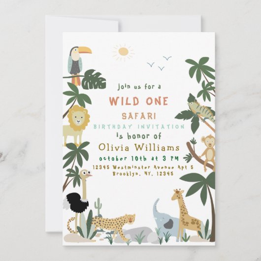 Be-editbare Wild One Safari Uitnodiging Template (Voorkant)