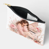 Be-editbare Zachte Roze Piano Bloem Cosmetica Tas (Open)