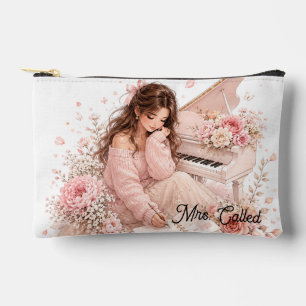 Be-editbare Zachte Roze Piano Bloem Cosmetica Tas