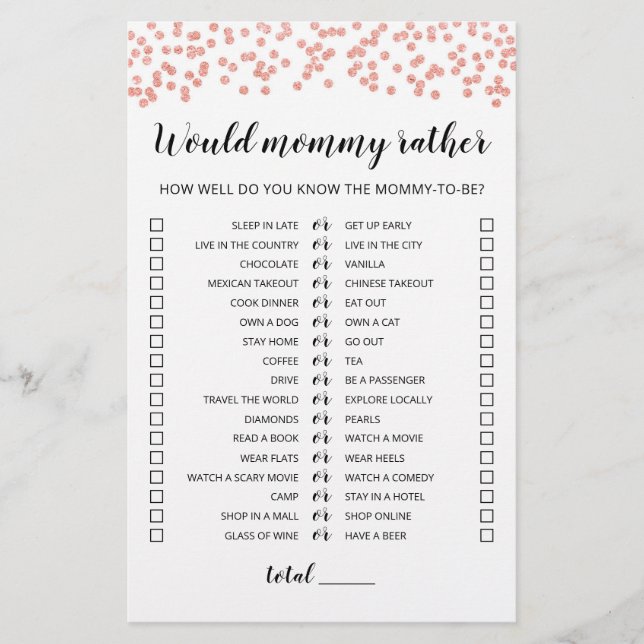 Be-editbare Zou Moeders Liever Baby Shower Spel (Voorkant)