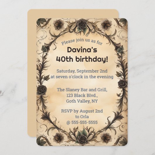 Be-editbare Zwarte Goth Rozen Kaart (Voorkant / Achterkant)