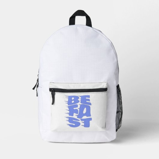 BE FAST - Dynamische Blau Typografie Witte Rugzak (Voorkant)