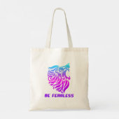 Be Fearless Neon Lion Motivational Gradient Design Tote Bag (Achterkant)