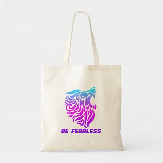 Be Fearless Neon Lion Motivational Gradient Design Tote Bag (Voorkant)