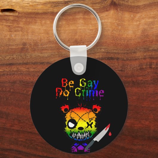 Be Gay Do Crime LGBTQ+ Pride Beer Sleutelhanger (Voorkant)