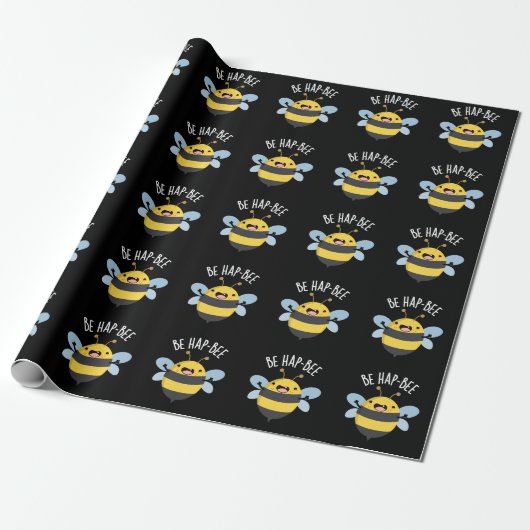 Be Hap-bee Funny Bee Pun Dark BG Cadeaupapier (Uitgerold)