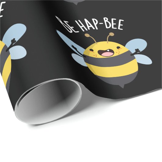 Be Hap-bee Funny Bee Pun Dark BG Cadeaupapier (Rol Hoek)