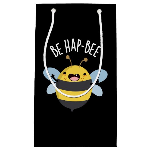 Be Hap-bee Funny Bee Pun Dark BG Klein Cadeauzakje (Voorkant)