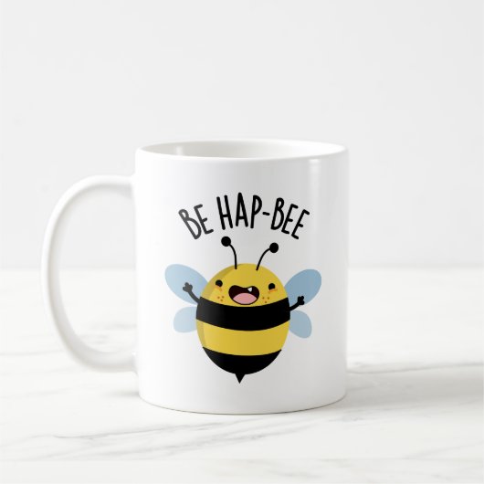 Be Hap-Bee Funny Bee Pun Koffiemok (Links)