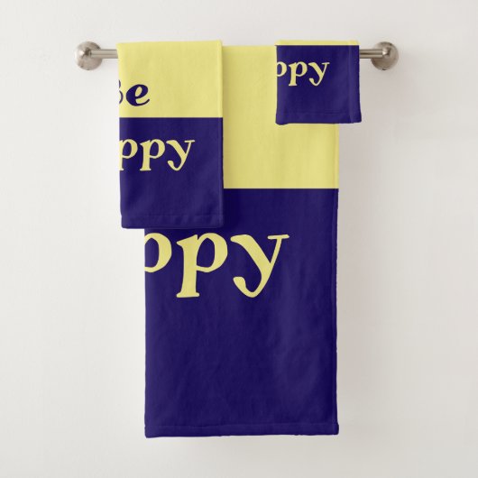 Be Happy Bath Towels (Butter Yellow & Navy Blue) Bad Handdoek (Insitu)