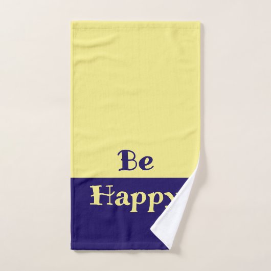 Be Happy Bath Towels (Butter Yellow & Navy Blue) Bad Handdoek (Handdoek)