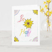 "Be Happy" gevouwen Wenskaart Kaart (Gele Bloem)