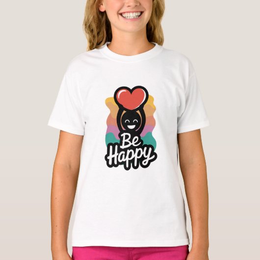 Be Happy Girls’ T-shirt – Schattigee positieve boo (Voorkant)