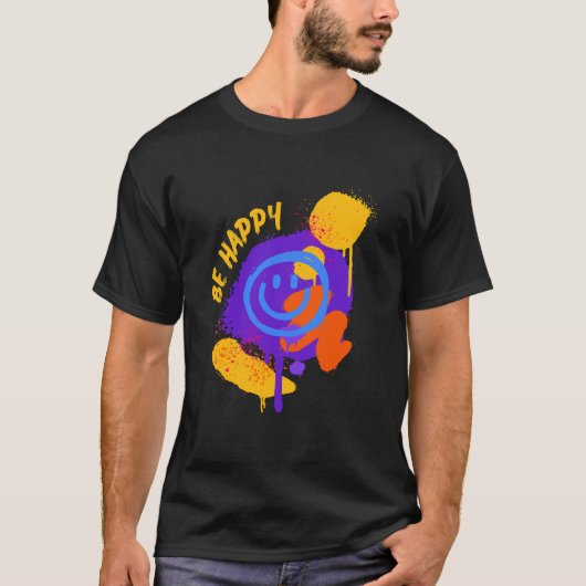 Be Happy Graffiti Smiley Colorful Street Art T-shirt (Voorkant)