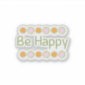 Be Happy Green Floral Inspirerend Vinyl Sticker (Voorkant)