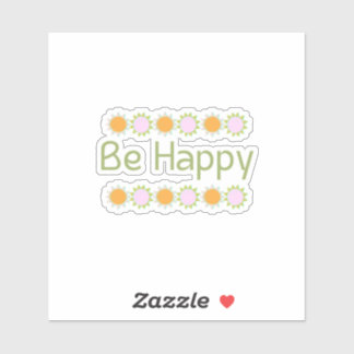 Be Happy Green Floral Inspirerend Vinyl Sticker
