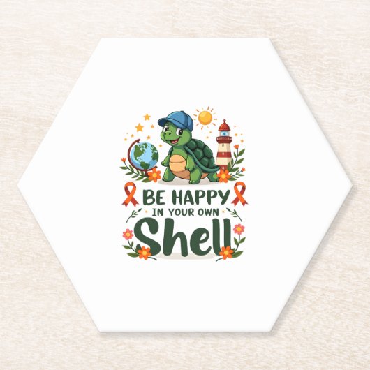 Be Happy In Your Own Shell Turtle Autism Awareness Kartonnen Onderzetters (Voorkant)