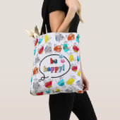 "Be Happy" Kleurrijk Kattenontwerp Tote Bag (Dichtbij)