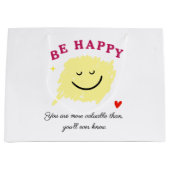 Be Happy – Motivational Gift Bag | Uplifting Quote Groot Cadeauzakje (Voorkant)