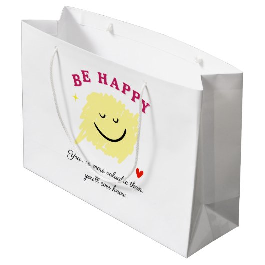 Be Happy – Motivational Gift Bag | Uplifting Quote Groot Cadeauzakje (Achterkant Gekanteld)