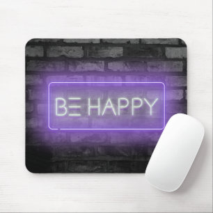 BE HAPPY Paarse Neon Sign Muismat
