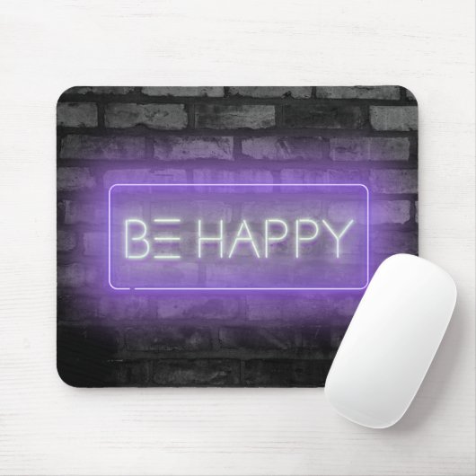 BE HAPPY Paarse Neon Sign Muismat (Met muis)