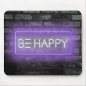 BE HAPPY Paarse Neon Sign Muismat (Voorkant)