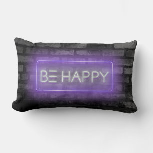 BE HAPPY Paarse Neon Teken Lumbaal Kussen