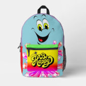 "Be Happy" Retro Backpack Bedrukte Rugzak (Voorkant)