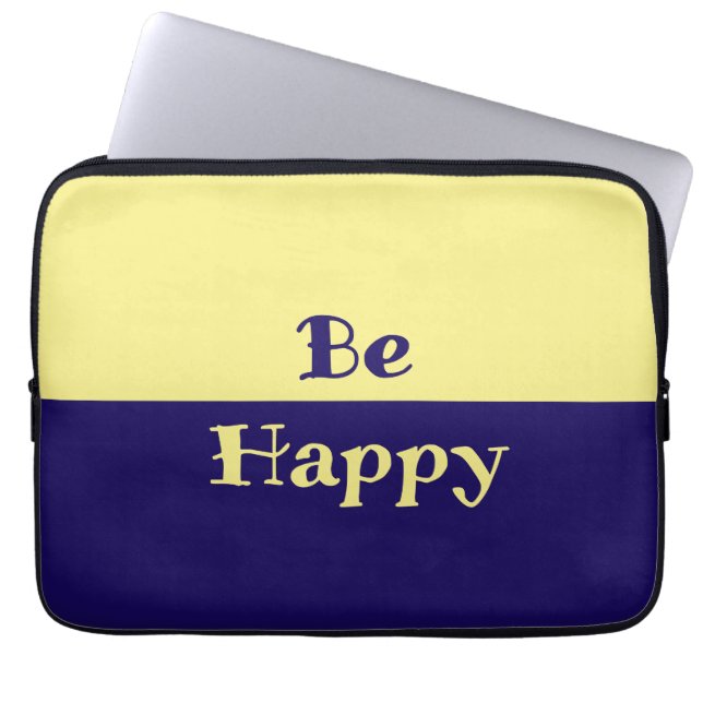 Be Happy Tablet Hoesje (Butter Yellow & Navy Blue) Laptop Sleeve (Voorkant)