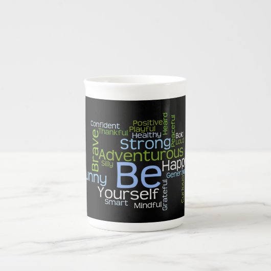 BE Inspirerend Word Cloud Porselein Kop (Voorkant)