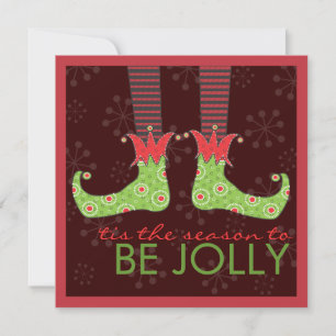 Be Jolly Fun Elf Feet Holiday Christmas Party Kaart