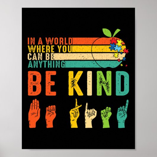 Be Kind Asl Sign Language Hand Autism Awareness Ki Poster (Voorkant)
