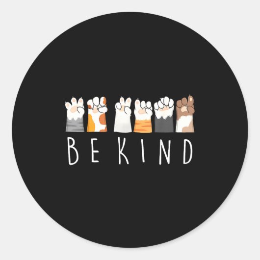Be Kind Asl Sign Language Kindness Cat Paws Finger Ronde Sticker (Voorkant)
