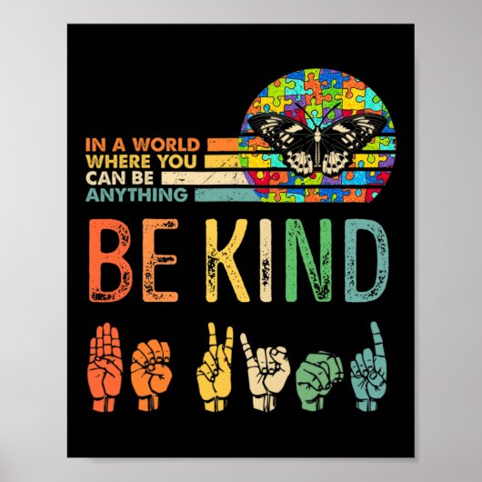 Be Kind Autism Awareness Asl Mom Teacher Kindness Poster (Voorkant)