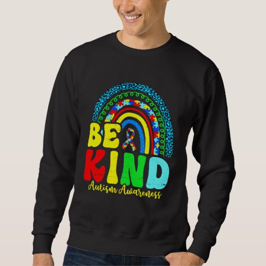 Be Kind Autism Awareness Love Heart Leopard Rainbo Trui (Voorkant)