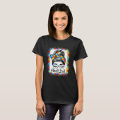 Be Kind Autism Awareness Messy Bun Hair Bleached W T-shirt (Voorkant volledig)