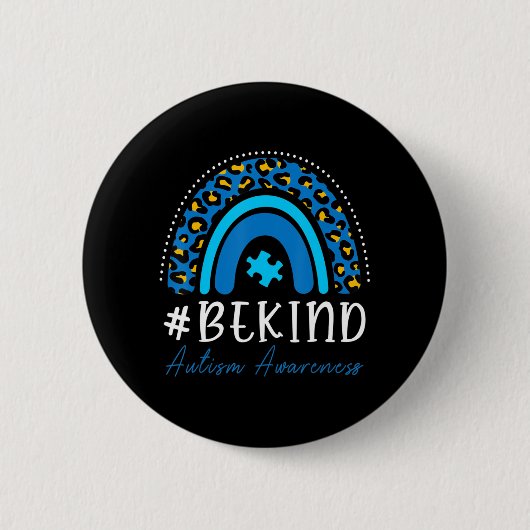 Be Kind Autism Awareness Women Girls Leopard Rainb Ronde Button 5,7 Cm (Voorkant)