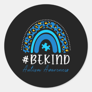 Be Kind Autism Awareness Women Girls Leopard Rainb Ronde Sticker