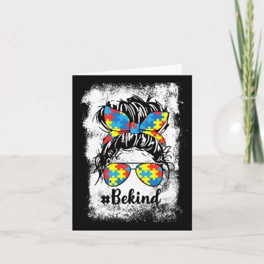 Be Kind Autisme Awareness Maand Schattig Messy Bun Kaart (Voorkant)