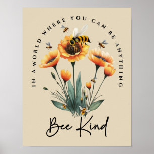 Be Kind Bee Decor Waterverf Bloemen Positief Quote Poster