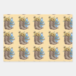 Be Kind Bees Western Cowgirl Boots Gift Wrap Paper