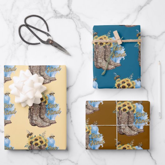 Be Kind Bees Western Cowgirl Boots Gift Wrap Paper (Voorkant)